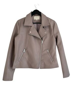 Monk & Lou Faux Leather Vegan Moto Jacket Size XL Taupe